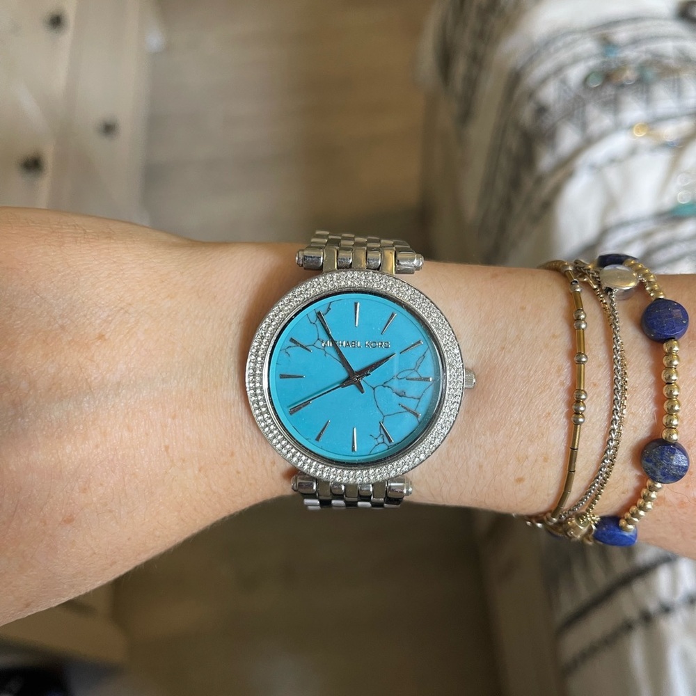 Michael Kors Silver Watch with Turquoise Dial